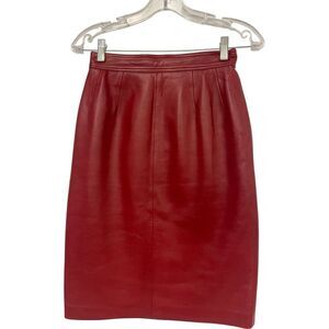 Loewe Womens Nappa Leather Skirt EU 38 US M 4 6 Red Pencil Vintage Knee Length